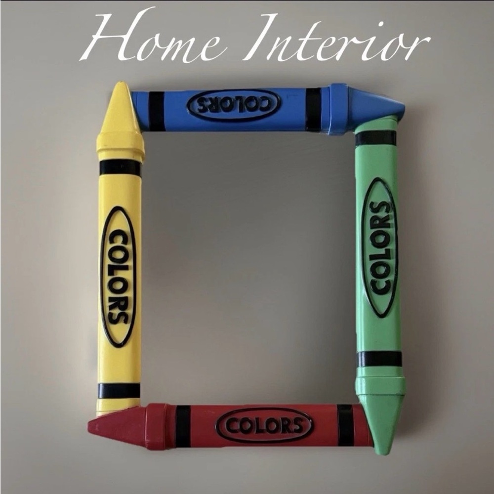 Vintage-Retro Crayon Accent Mirror Primary Red Yellow Blue Green Kids Decor GUC